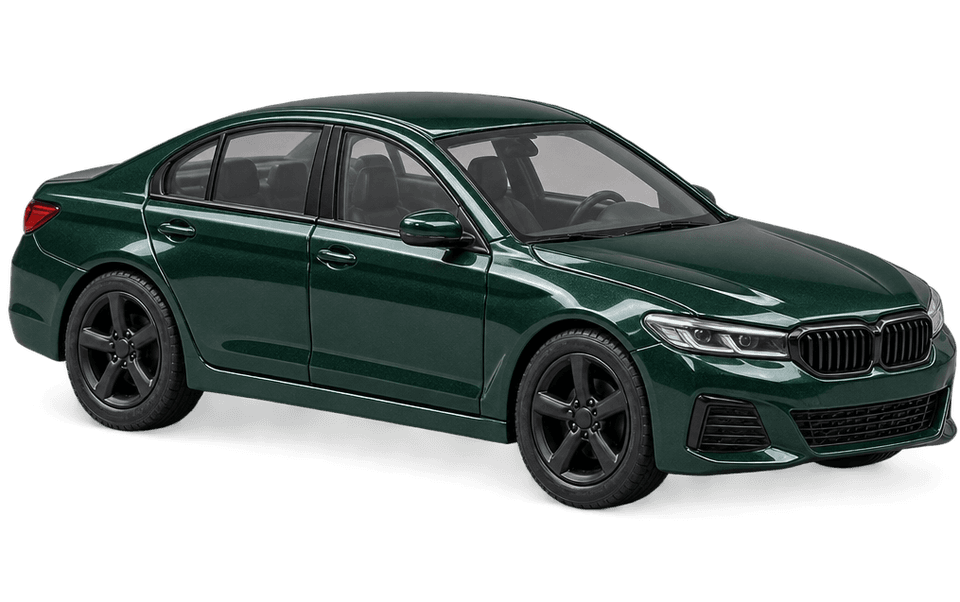 A dark green executive sedan, as a die-cast model.